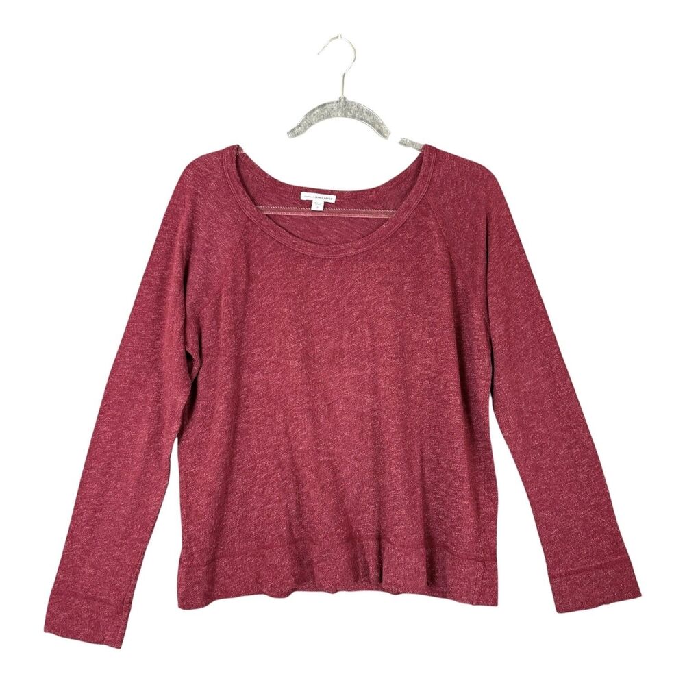 James Perse Standard Cropped Raglan Pullover Sweatshirt Red Scoop Neck Women 3